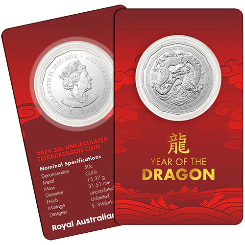 2024 Lunar Year of the Dragon 50c Tetra Decagon UNC Coin