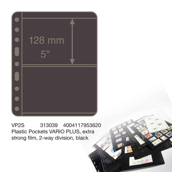 VARIO Plus 2S, Plastic Pockets Extra Strong Film, 2-Way Division, Double Sided - Black