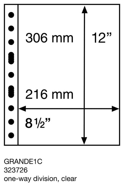 GRANDE Plastic pockets, 1 Way Division, Clear