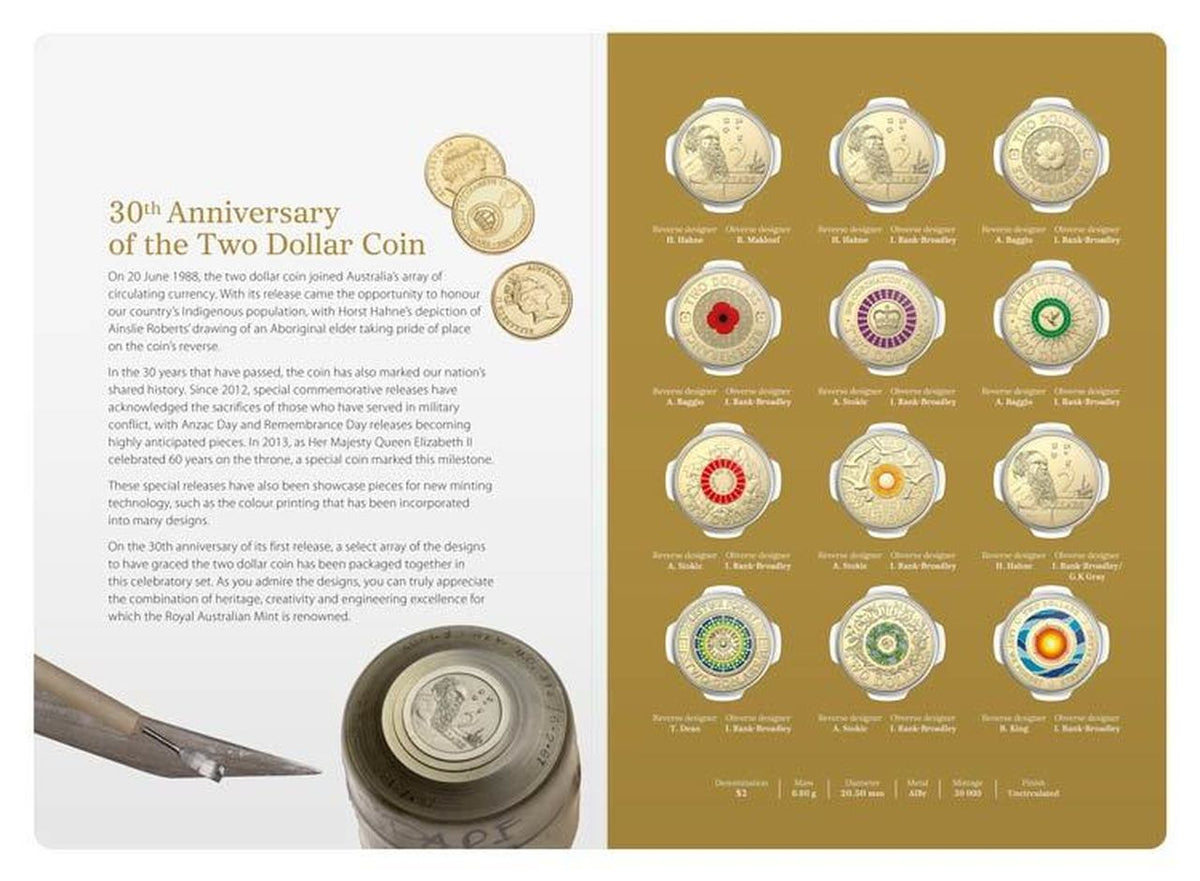 2018 30TH Anniversary of the $2 Dollar 12 Coin Folder – Australian