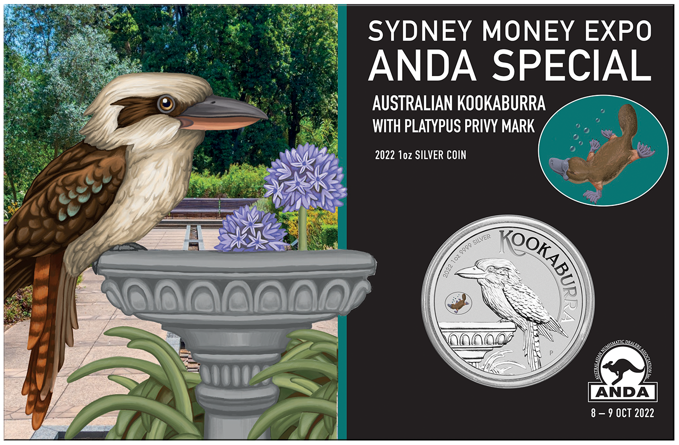 2022 Sydney Money Expo 1oz Coloured Kookaburra w/Platypus Privy