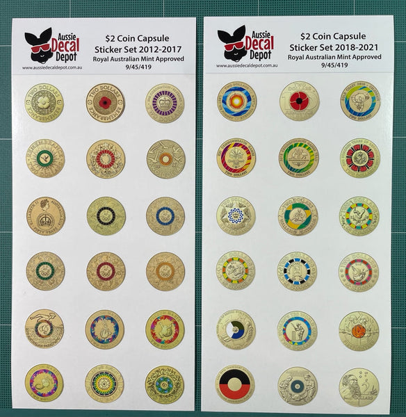 $2 Coin Tube Stickers 36 Sticker Set (2012 - 2021)