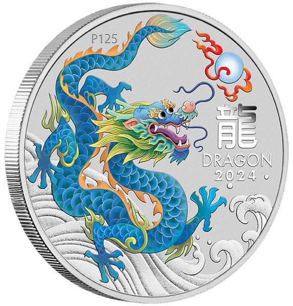 2024 Perth ANDA 1oz Year of the Dragon Silver Coloured Coin - Teal