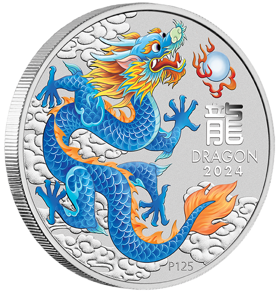 2024 Year of the Dragon 'Blue' 1oz Silver Coloured Coin in Card