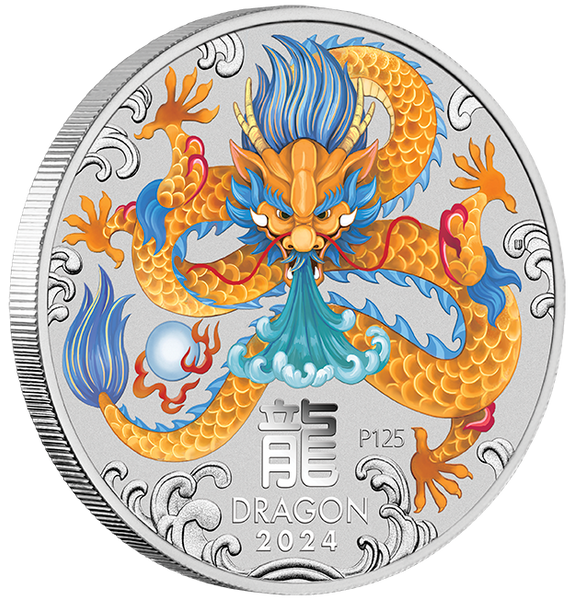 2024 Year of the Dragon 1oz Silver Coloured Coin in Card