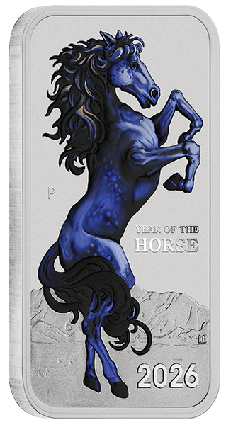 2026 Lunar Horse 1oz Silver Bullion Coloured Minted Rectangular Coin In Card