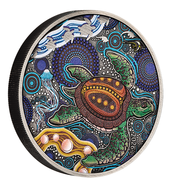 2026 Turtle Yaunati 2oz Silver Antiqued Coloured Coin