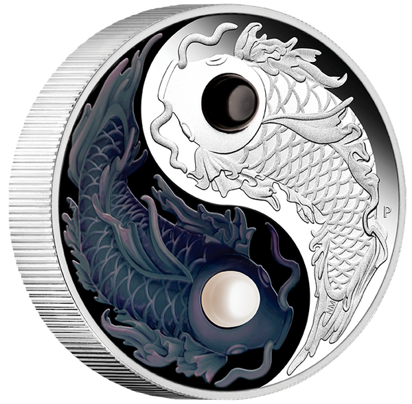 2024 Yin and Yang Koi 5oz Silver Proof Coloured Coin with Pearls