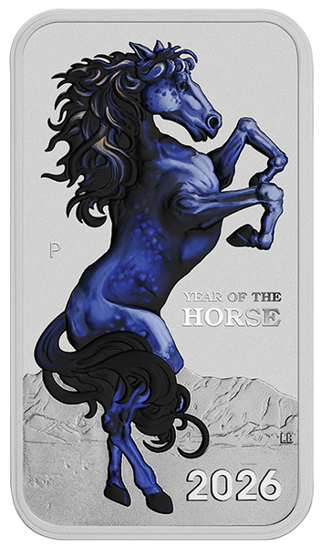 2026 Lunar Horse 1oz Silver Bullion Coloured Minted Rectangular Coin In Card