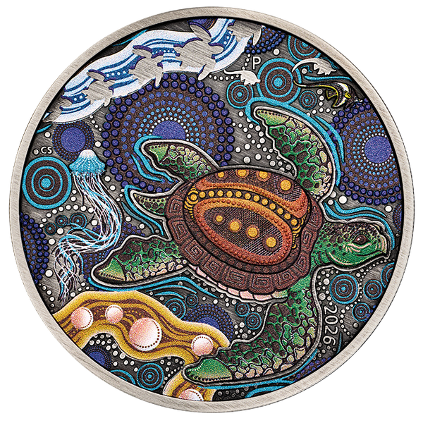 2026 Turtle Yaunati 2oz Silver Antiqued Coloured Coin