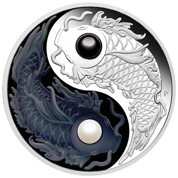 2024 Yin and Yang Koi 5oz Silver Proof Coloured Coin with Pearls