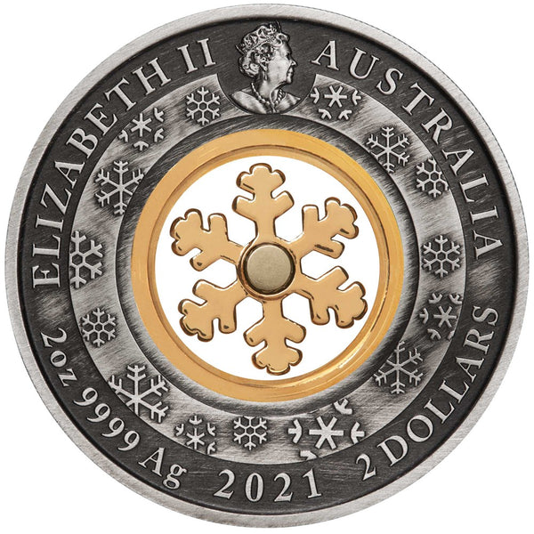 2021 Christmas Wonderland 'Snowglobe' 2oz Silver Antiqued Coloured Coin