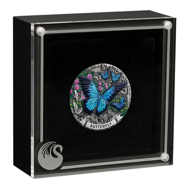 2026 Butterfly 2oz Silver Antiqued Coloured Coin