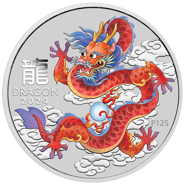 2024 Red Dragon Year of the Dragon 1oz Silver Coloured Coin in Card