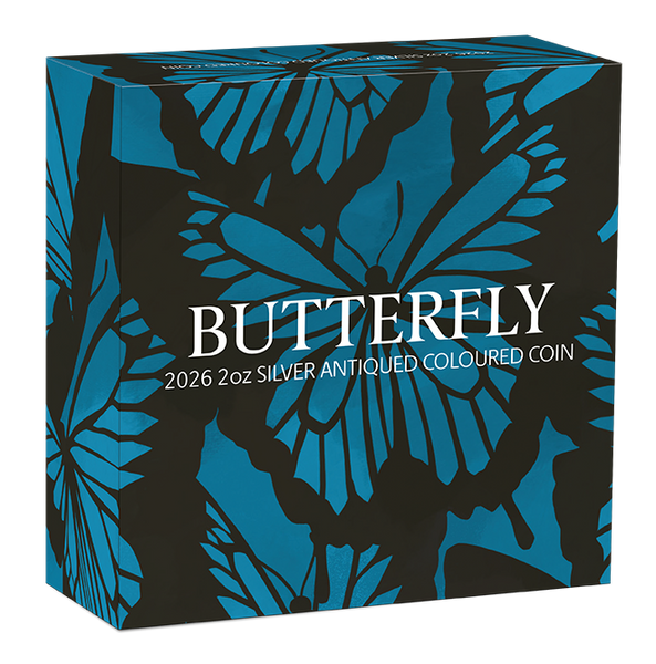 2026 Butterfly 2oz Silver Antiqued Coloured Coin