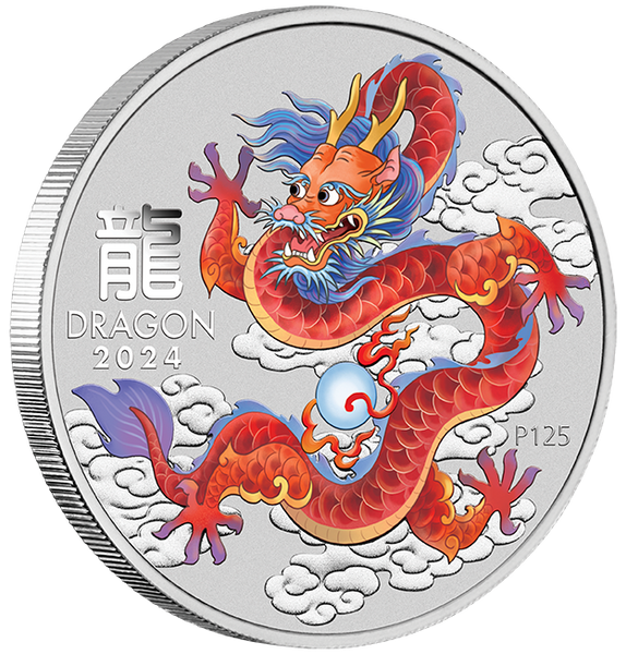 2024 Red Dragon Year of the Dragon 1oz Silver Coloured Coin in Card