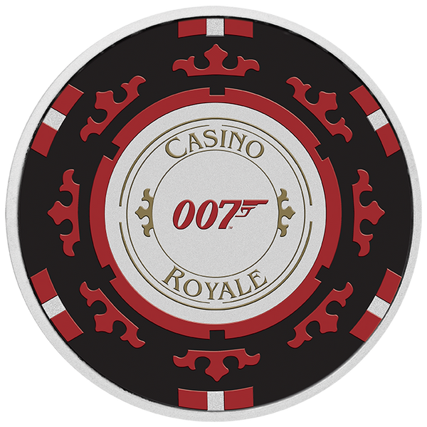 2023 James Bond Casino Royale Casino Chip 1oz Silver Coloured Coin in Card