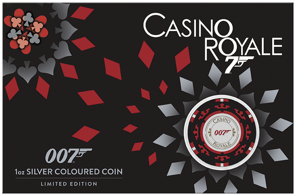 2023 James Bond Casino Royale Casino Chip 1oz Silver Coloured Coin in Card