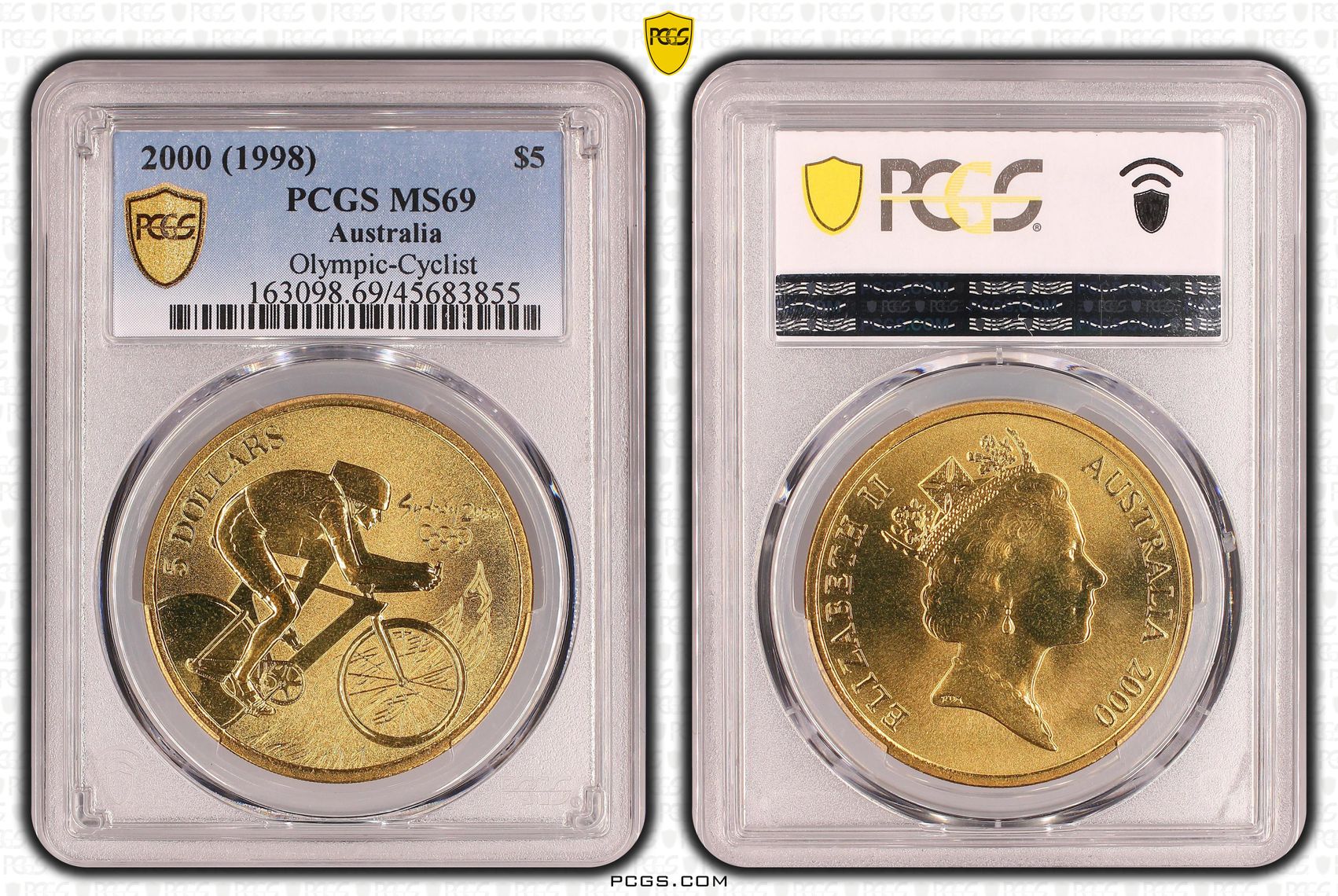 2000 (1998) Sydney Olympics 'Cyclist' $5 Coin PCGS Grade MS69