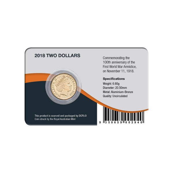 2018 Remembrance Day Armistice Centenary $2 - Downies Card (New Design)