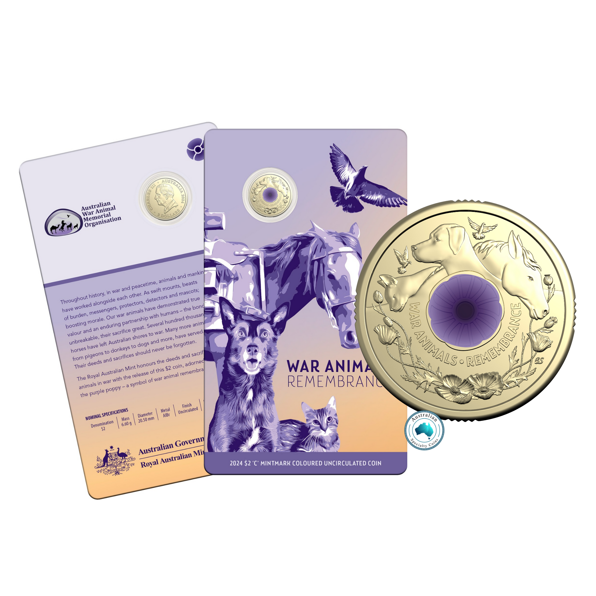 2024 Remembrance Day 'Purple Poppy' $2 'C' Mintmark Coin
