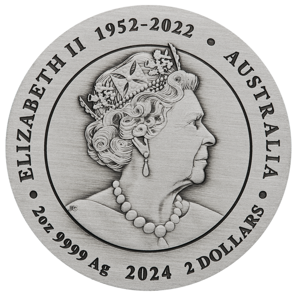 2024 Australian Lunar Series III Year of the Dragon 2oz Silver Antiqued Coin
