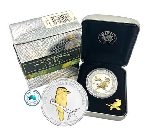 2005 Kookaburra 1oz Silver Gilded Coin and Pin
