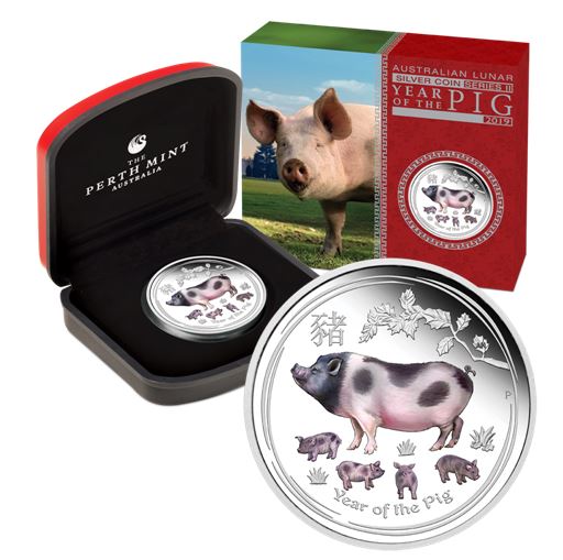2019 Year of the Pig 1oz Silver Coloured Proof Coin