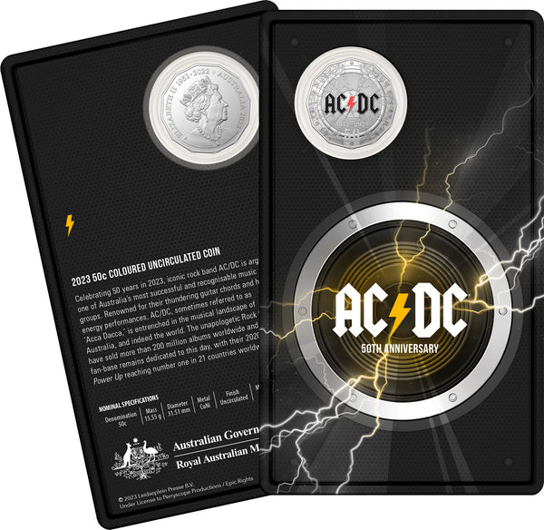 2023 AC/DC 50th Anniversary 50c Carded Coin