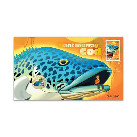 2023 Aussie Big Things Giant Murray Cod Coloured $1 Coin Postal Numismatic Cover (Single)