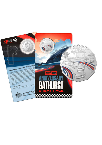 2023 Bathurst 60th Anniversary Coloured 50c Carded Coin