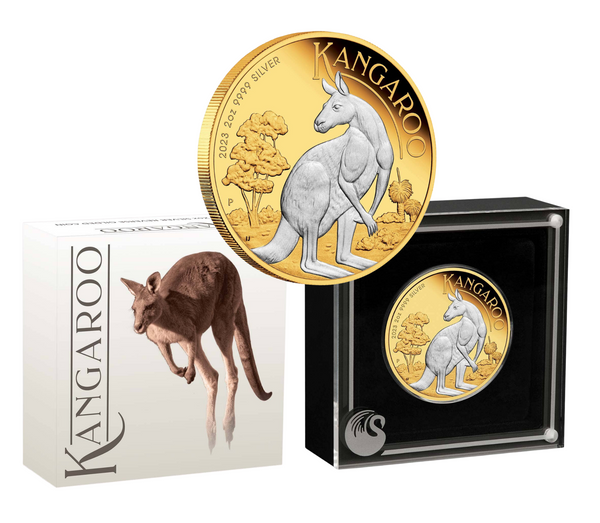 2023 Australian Kangaroo $2 Gold-plated 2oz Silver Brilliant Uncirculated Coin