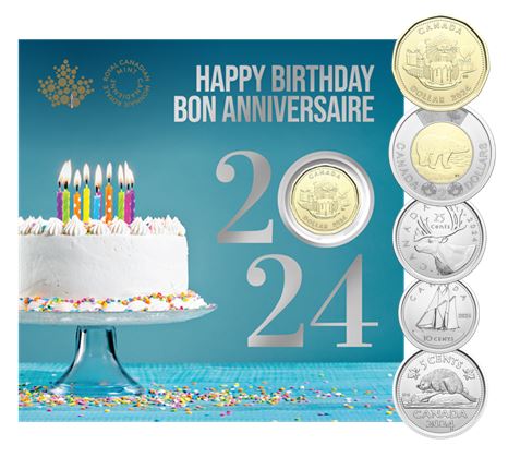 2024 Canadian Mint 'Happy Birthday' 5 Coin Set - Featuring Exclusive $1 Coin