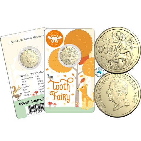 2024 Tooth Fairy Two Dollar Coin on Card (King Charles Effigy)