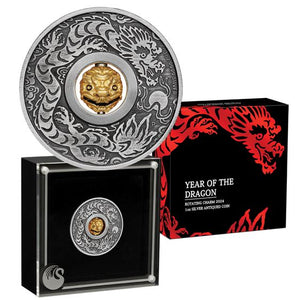 2024 Year of the Dragon Rotating Charm 1oz Silver Antiqued Coin