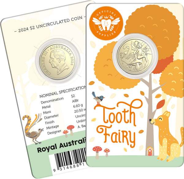 2024 Tooth Fairy Two Dollar Coin on Card (King Charles Effigy)