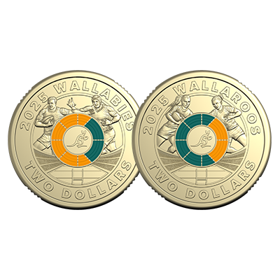2025 Wallabies & Wallaroos $2 Coloured 2-Coin Set on Card