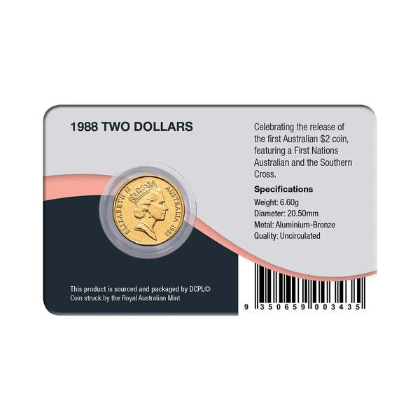 1988 First Issue $2 Al-Br Coin Pack - Downies Card
