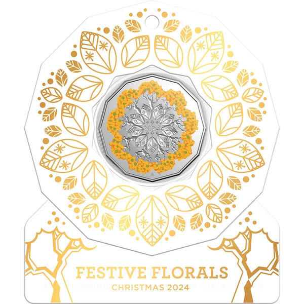 2024 Christmas Decoration 'Festive Florals' 50c Coloured UNC Coin