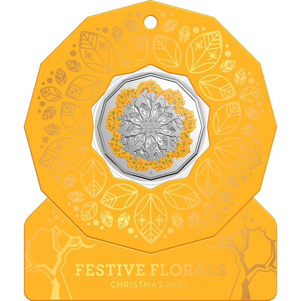 2024 Christmas Decoration 'Festive Florals' 50c Coloured UNC Coin
