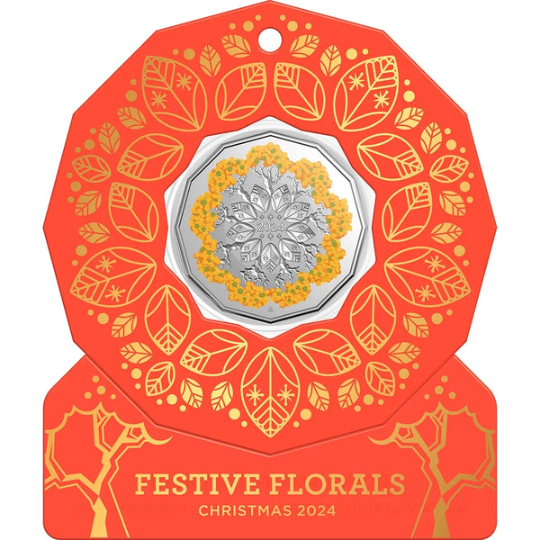 2024 Christmas Decoration 'Festive Florals' 50c Coloured UNC Coin