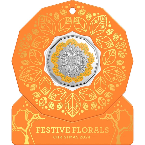 2024 Christmas Decoration 'Festive Florals' 50c Coloured UNC Coin