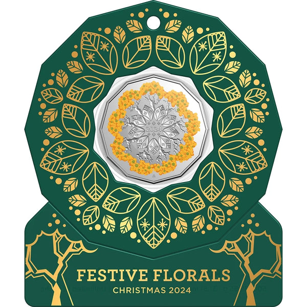 2024 Christmas Decoration 'Festive Florals' 50c Coloured UNC Coin