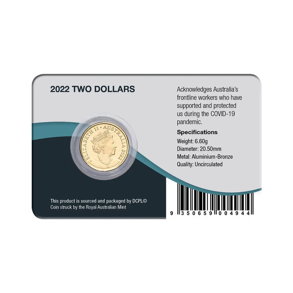 2022 Frontline Workers $2 Coloured Uncirculated Coin on Card - New Design Card