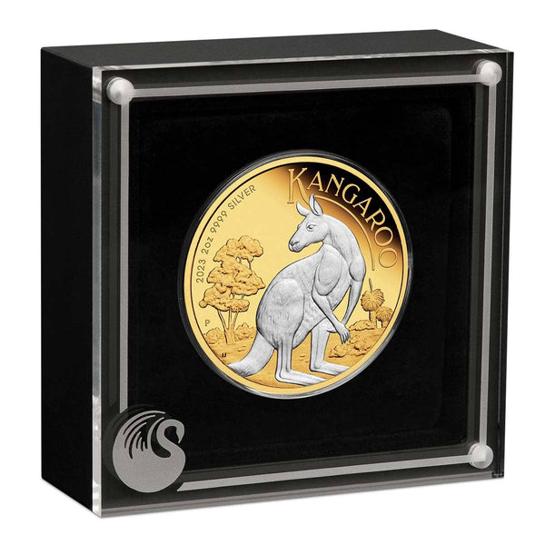 2023 Australian Kangaroo $2 Gold-plated 2oz Silver Brilliant Uncirculated Coin