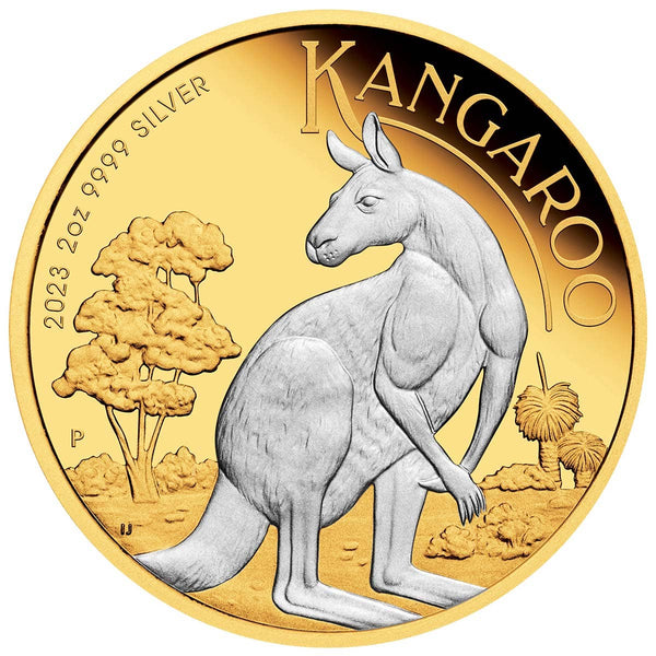 2023 Australian Kangaroo $2 Gold-plated 2oz Silver Proof Coin