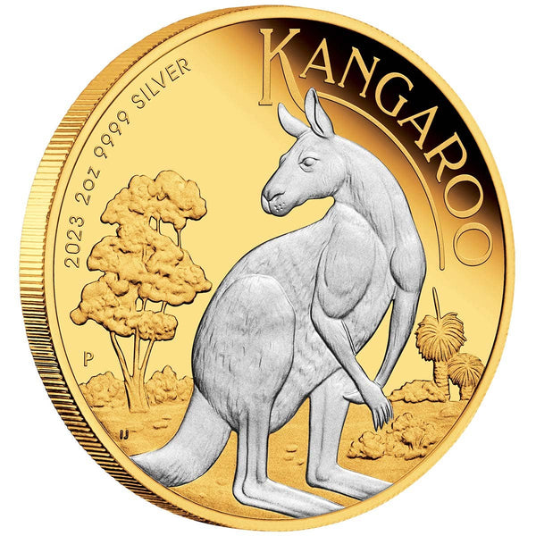 2023 Australian Kangaroo $2 Gold-plated 2oz Silver Brilliant Uncirculated Coin