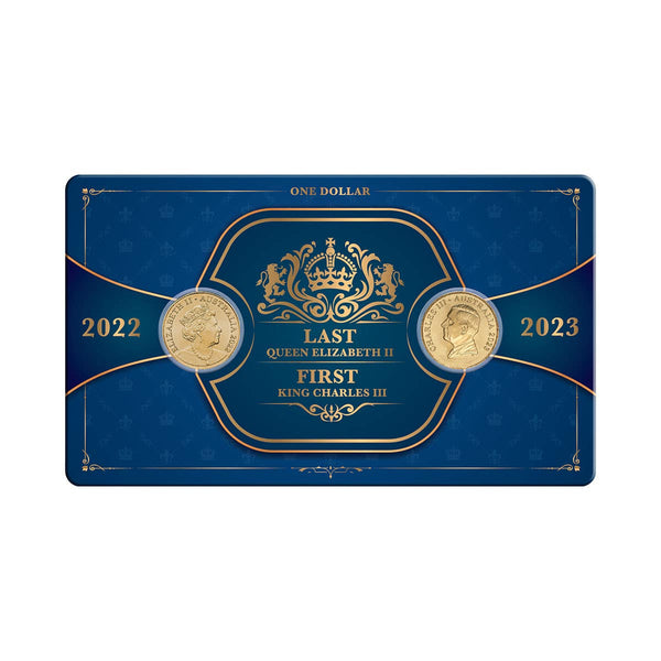 2022 Last Queen Elizabeth II $1 & 2023 First King Charles III $1 Al-Br Coin Pair