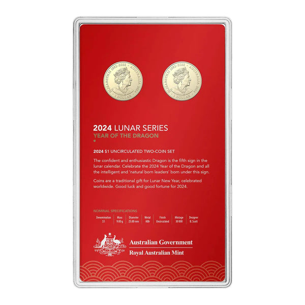 2024 Lunar Year of the Dragon 2 Coin $1 Set UNC