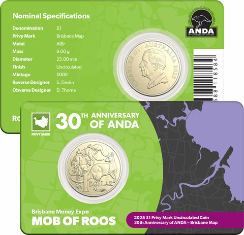 2025 Brisbane Money Expo $1 Mob of Roos with Privy Mark